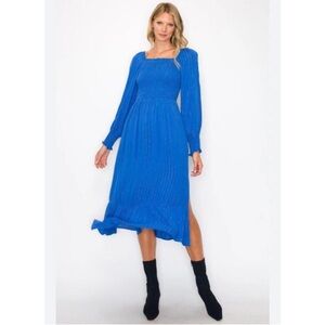 Melloday metallic striped long sleeve midi dress blue small